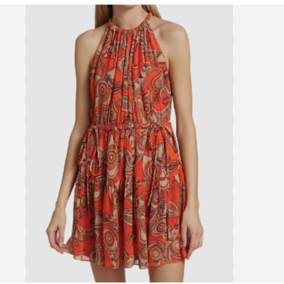 A.L.C. Bella Silk Mini Dress Floral Halter Pleated Dress Tropical Resort - Picture 1 of 10